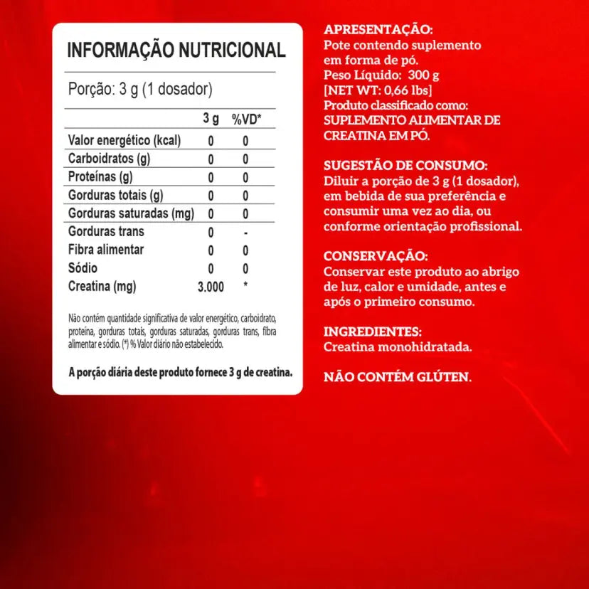 Creatina 100% Pura Hardcore Integralmedica 300G SEM Sabor
